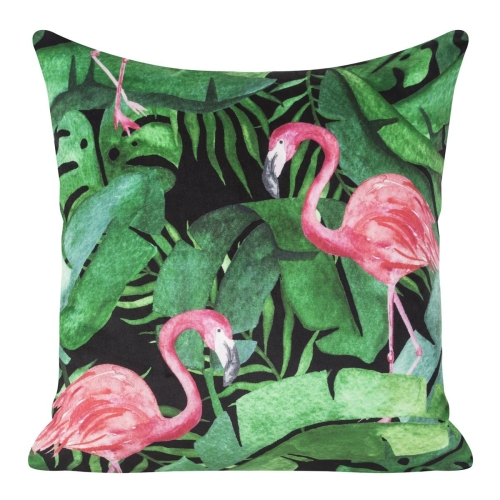 Poszewka dekoracyjna velvet 45x45 czarno zielona we flamingi + wypełnienie