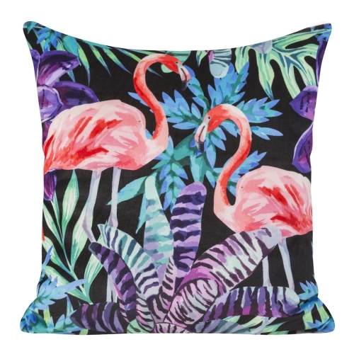 Poszewka dekoracyjna velvet 45x45 czarno zielono fioletowa we flamingi