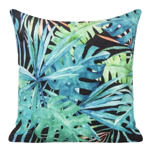 Poszewka dekoracyjna velvet 45x45 czarno turkusowa w liście + wypełnienie
