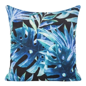 Poszewka dekoracyjna velvet 45x45 czarno granatowa w liście + wypełnienie