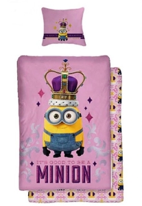 Pościel bawełniana Minionki 160x200 różowa