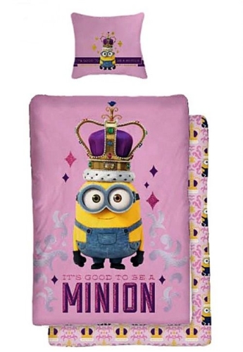 Pościel bawełniana Minionki 160x200 różowa