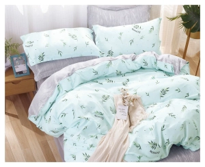 Komplet pościeli dwustronnej miętowo popielatej 160x200 w liście