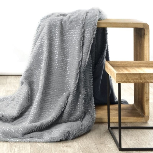 Koc futrzany 200x220 popielato srebrny 