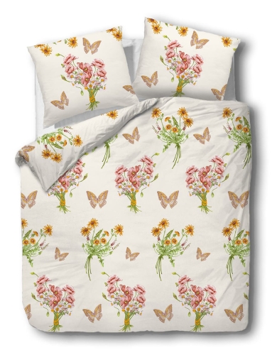 Pościel flanelowa kremowa 180x200 w kwiaty i motyle