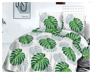 Pościel bawełniana biała 200x220 w zielone liście