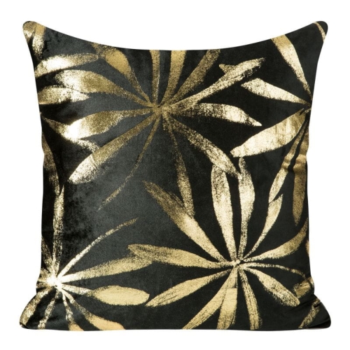 Poszewka dekoracyjna velvet czarna 45x45 złote liście  + wypełnienie