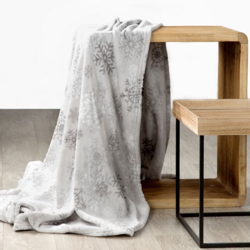 Koc świąteczny 150x200 srebrne śnieżynki