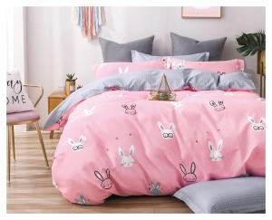 Komplet pościeli dwustronnej różowo popielatej 140x200 w króliczki