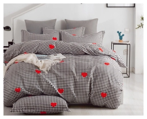Komplet pościeli dwustronnej czarno białej 200x220 w czerwone serduszka