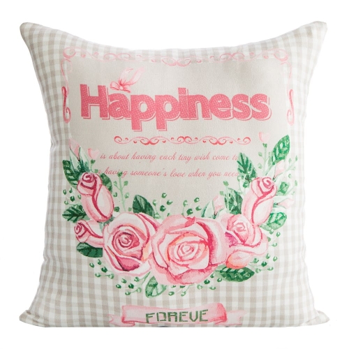 Poszewka dekoracyjna 40x40 beżowa z napisem Happiness + wypełnienie