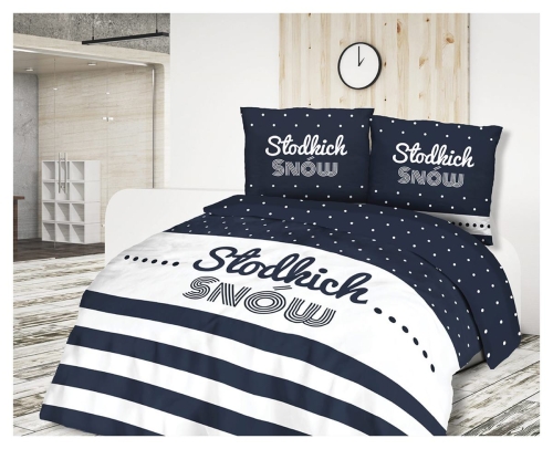 Pościel bawełniana granatowo biała 200x220 Słodkich Snów