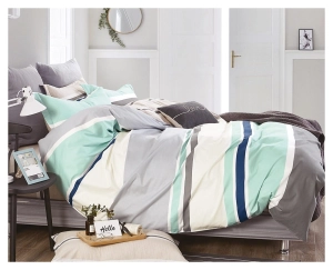 Komplet pościeli dwustronnej popielato biało turkusowej 200x220 w pasy