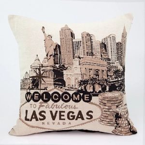 Poszewka dekoracyjna 45x45 brązowa z napisem Las Vegas  + wypełnienie