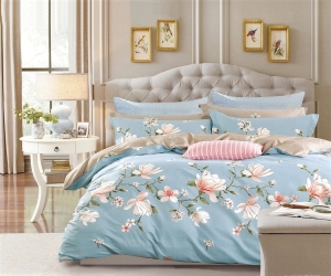 Komplet pościeli dwustronnej błękitnej w magnolie 200x220