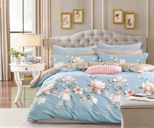 Komplet pościeli dwustronnej błękitnej w magnolie 200x220