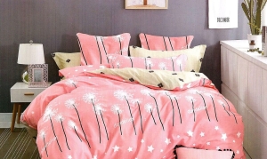 Komplet pościeli dwustronnej różowej 200x220 w gwiazdki i dmuchawce