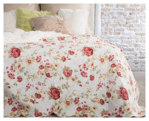 Narzuta kremowo czerwona 220x240 w kwiaty
