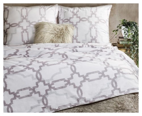 Komplet pościeli 160x200 ze wzorem w odcieniach fioletu i popielu 